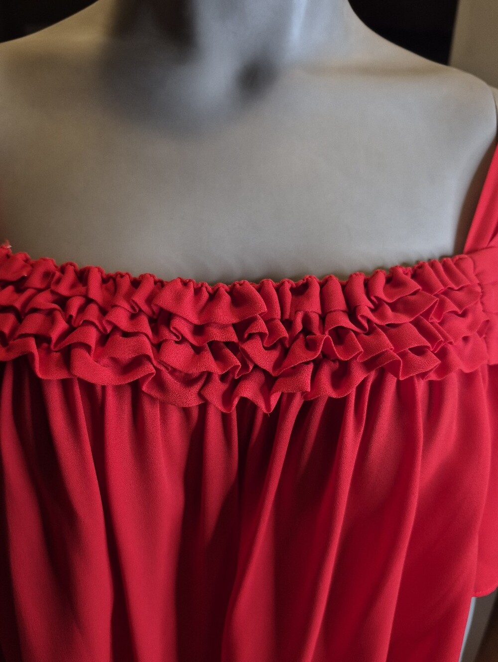Sophie Max Bright Red Ruffled Cold-Shoulder Top - Picture 2 of 14